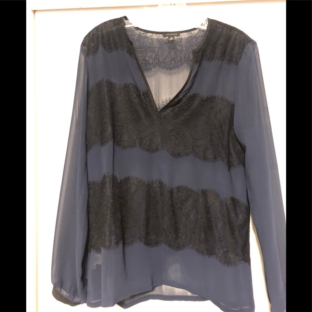 Blue and black lace sheer blouse